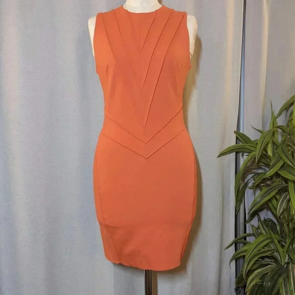 Maje Orange Bodycon Sheath Mini Dress Sleeveless Size 1 Small - Picture 2 of 9